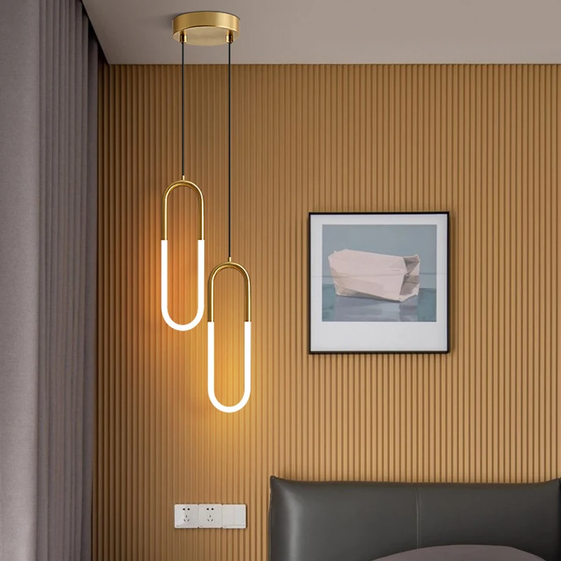

Nordic U-shaped Chandelier for Bedroom Bedside Modern Long Line Pendant Lights Sofa Background Decoration Lighting Round-shaded