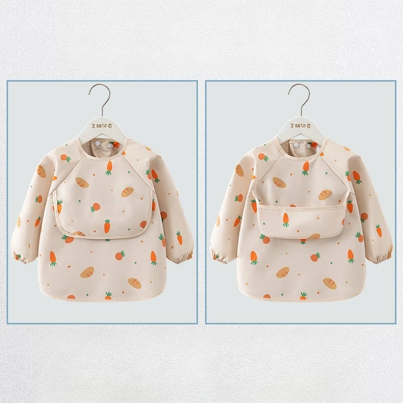 1 قطعة مريلة تغذية الطفل مقاوم للماء كم طويل المئزر جيب الأرز تغذية بلوزة طفل المرايل الأطفال الصيف رقيقة تغذية سموك #3