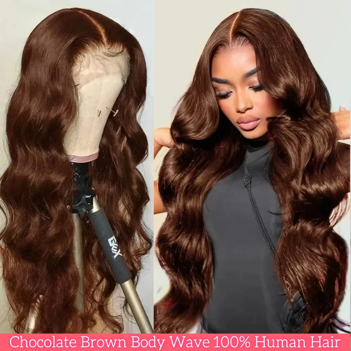 

Шоколадно-коричневый 13x4 кружевной передний цветной парик человеческие волосы объемная волна 13x6 HD кружевной фронтальный парик # 4 для женщин, детские волосы плотности 200