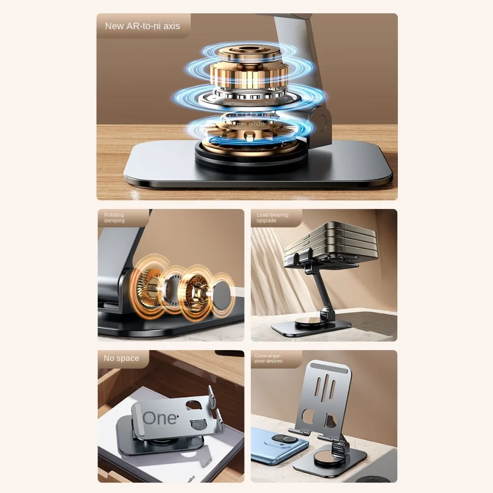 

Металлический регулируемый держатель для телефона 720 ° Вращающаяся складная подставка для мобильного телефона, портативная механическая настольная подставка для смартфона