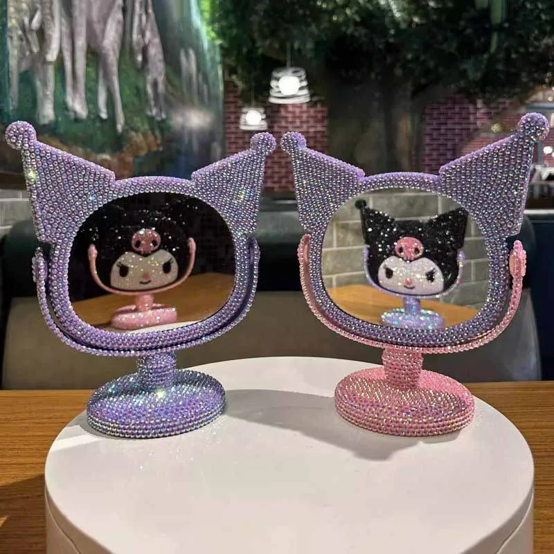 Sanrio Hello Kitty Creative Gift Cat Sticker Diamond Mirror Desktop Mirror Kt Makeup Mirror Pink Diy Diamond Embedding Gift Toys