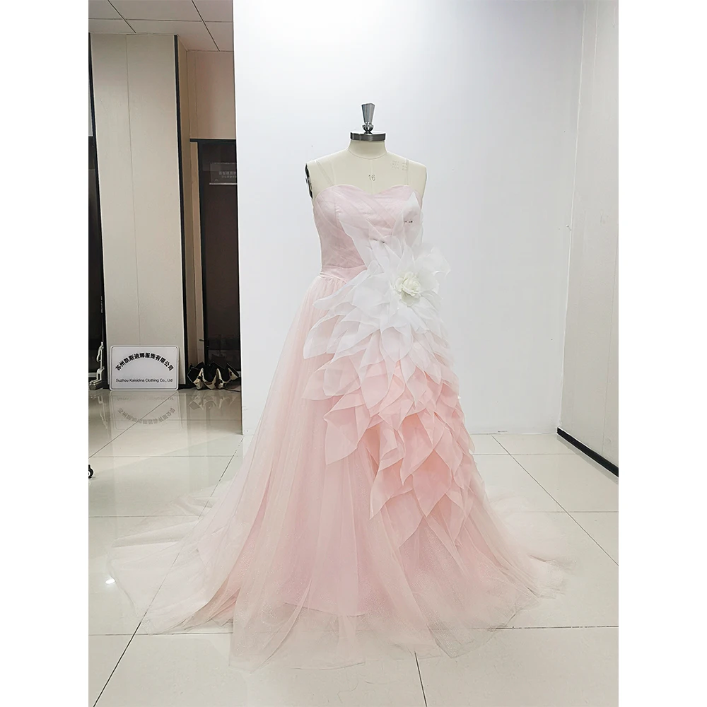 Pink Organza Sweetheart Flowers Evening Dress Formal Occasion Ball Gown Chapel Train Elegant Women Luxury Wedding Dresses 2024