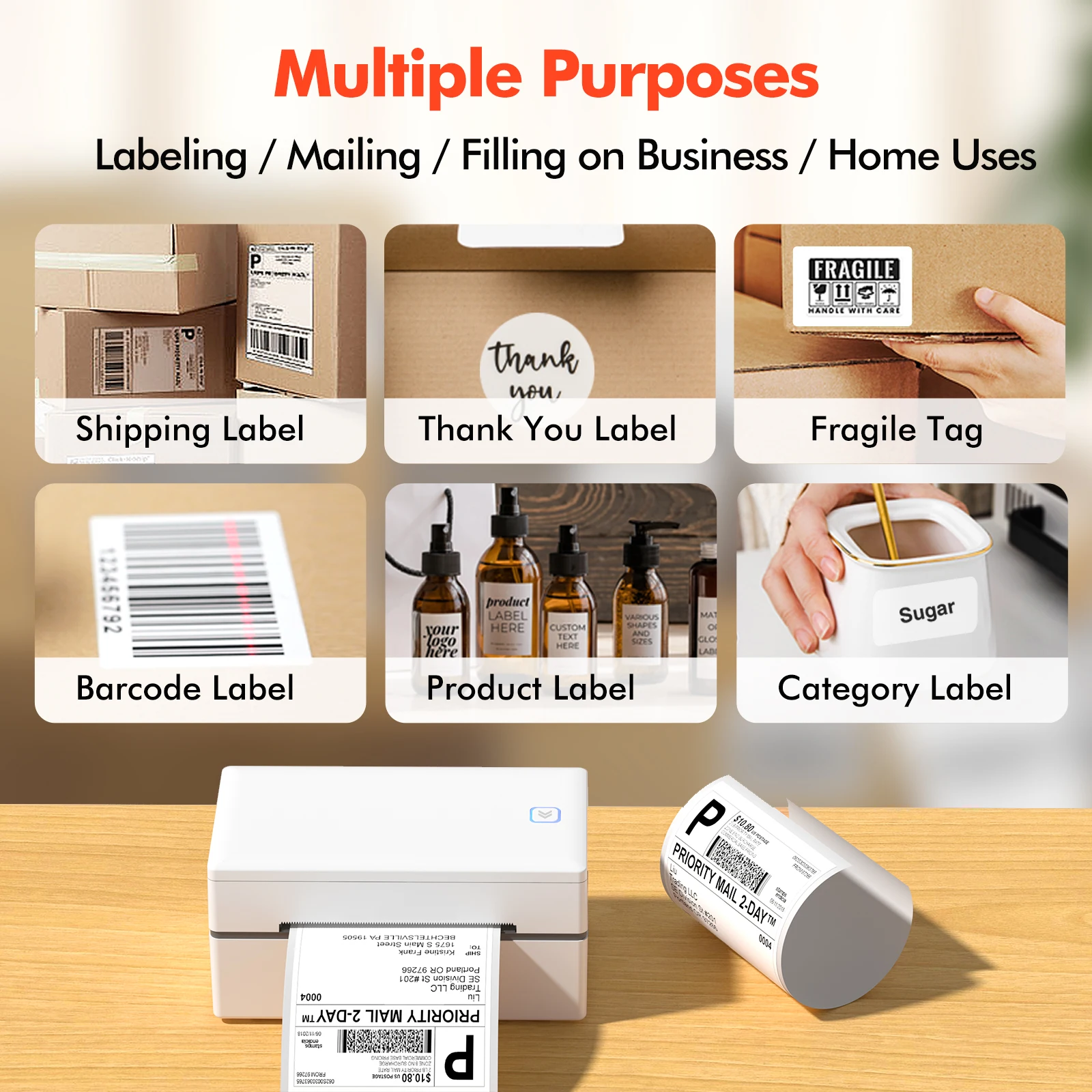 Luck Jingle 110 مللي متر ملصق Waybill Printer للخدمات اللوجستية السريعة 200 ديسيبل متوحد الخواص GD985 USB BT شحن طابعة باركود
