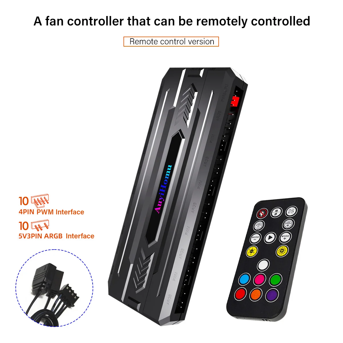 

10 Port ARGB PWM Fan Hub 4Pin PC Fan Controller with Remote 5V 3Pin ARGB Sync SATA Powered for PC Case（Batteries not included）