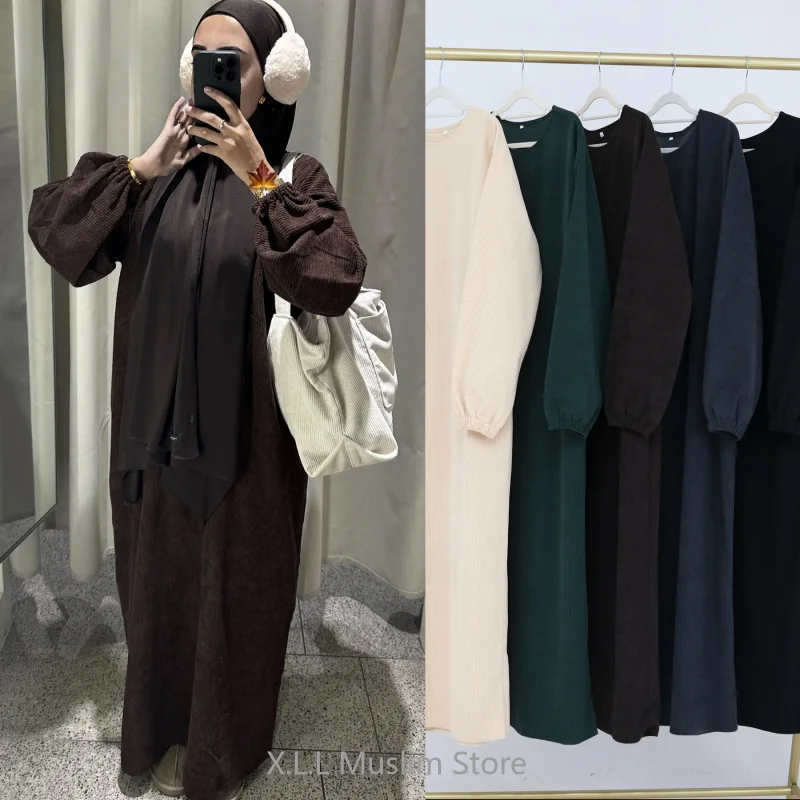 Corduroy Abaya Dubai Luxury Women's Abayas 2024 Turkey Fall/Winter Casual Caftan Marocain Femme Islamic Turkey Robe Clothes