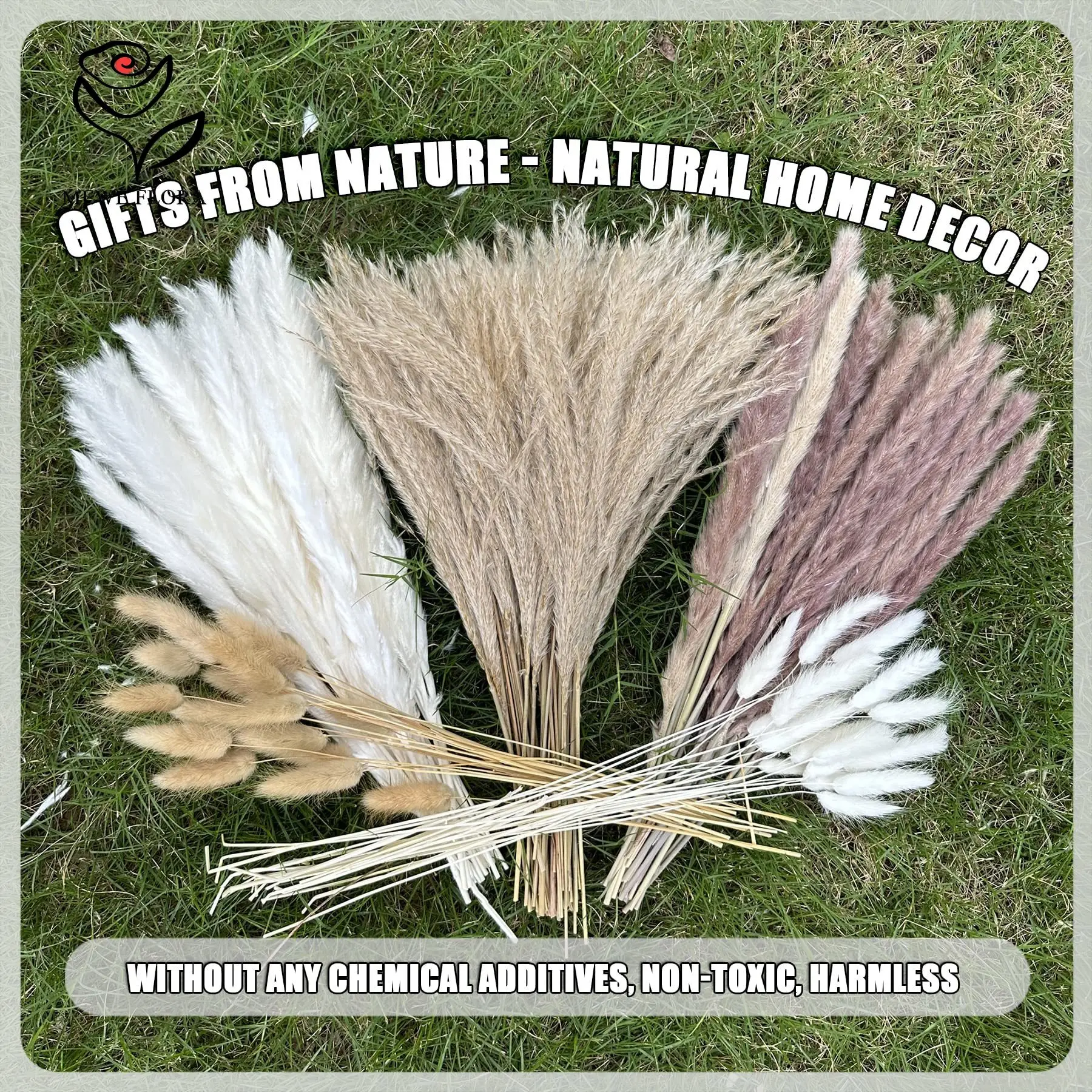 100pcs Natural Dried Flower Pampas Grass Bouquet Boho Home Decor Rabbit Tail for Farmhouse Wedding Office Arrangement DIY Craft - view 5