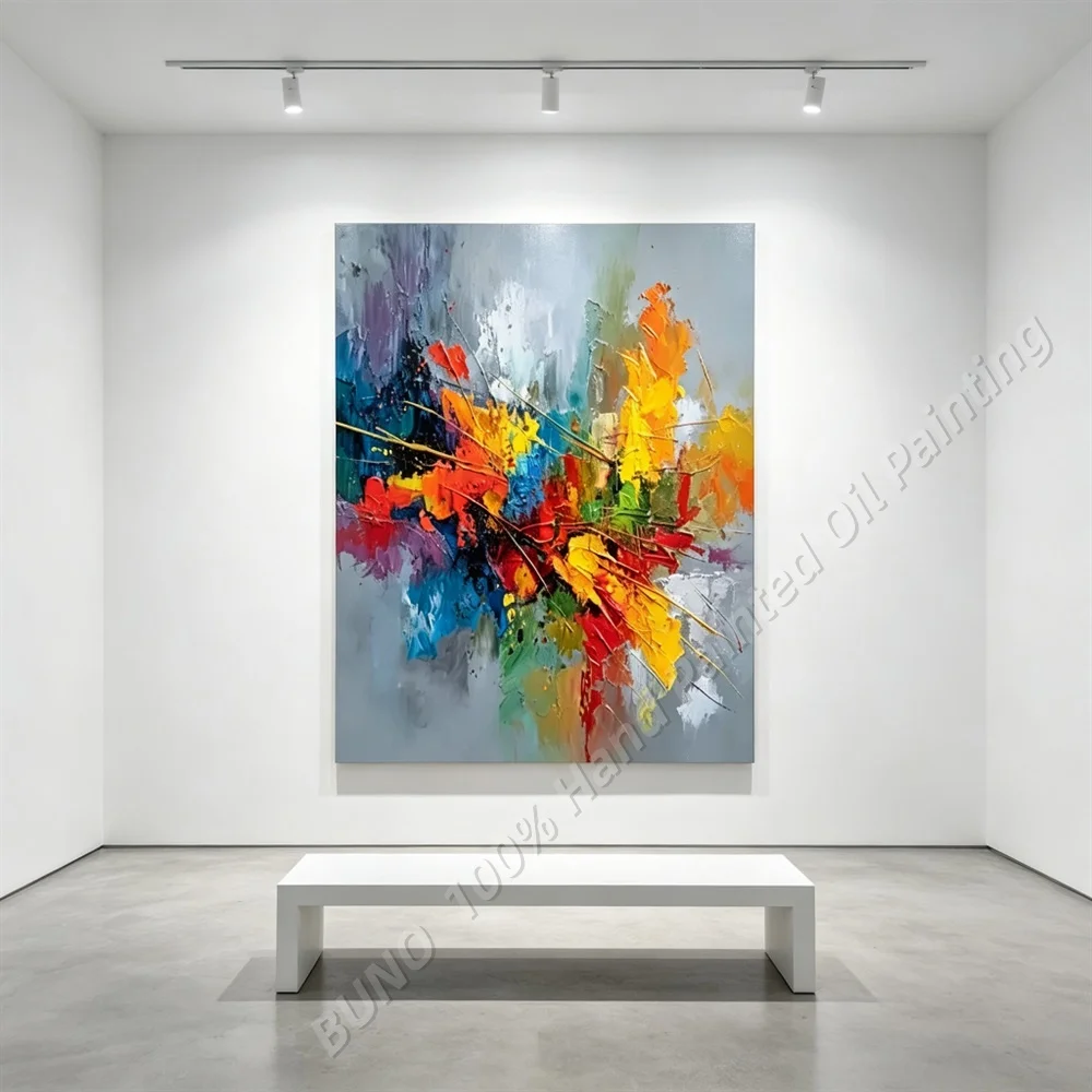Hand Painted Abstract Oil Painting Original Palette Knife Modern Floral Canvas Wall Art Large Home Living Room Bedroom Decor