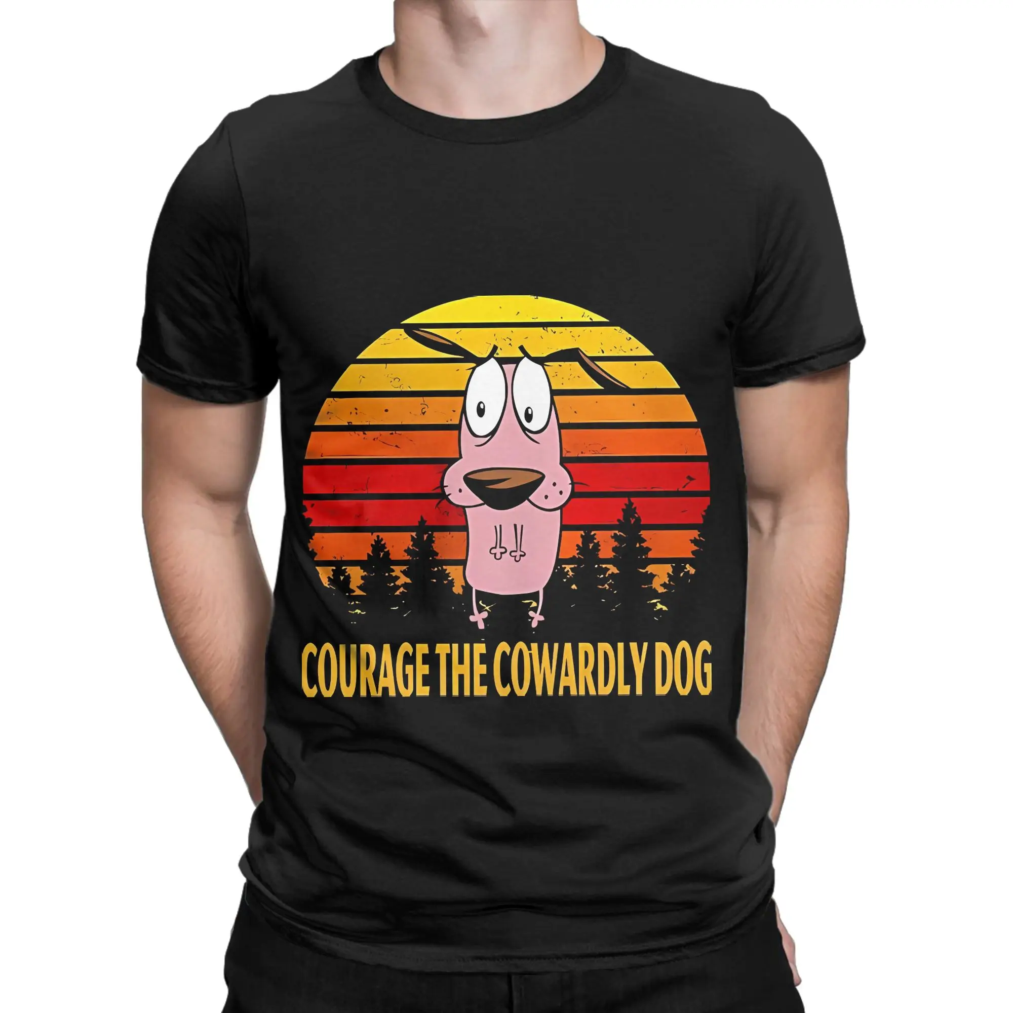 Face The Courage Color Animal For Fans Funny Graphic 100% Cotton T-Shirt cCourage the Cowardly Dog Tops Tees For Men