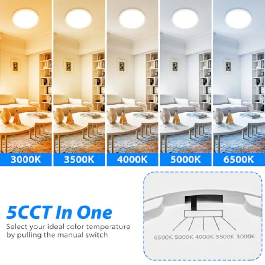 12Inch LED Ceiling Light Flush Mount, 5CCT 3000K-6500K Adjustable Ceiling Light Fixture, 2400LM 24W Bright Flat Lighting Fixtur