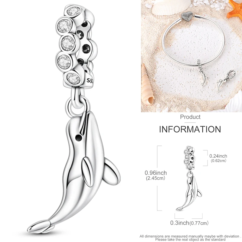 925 Sterling Silber Ozean-Tier-Charm-Perlen Wal Delfin Oktopus Meeresschildkröte Seepferdchen Krabbe Hummer DIY Armband Halskette Geschenk – Detail 35