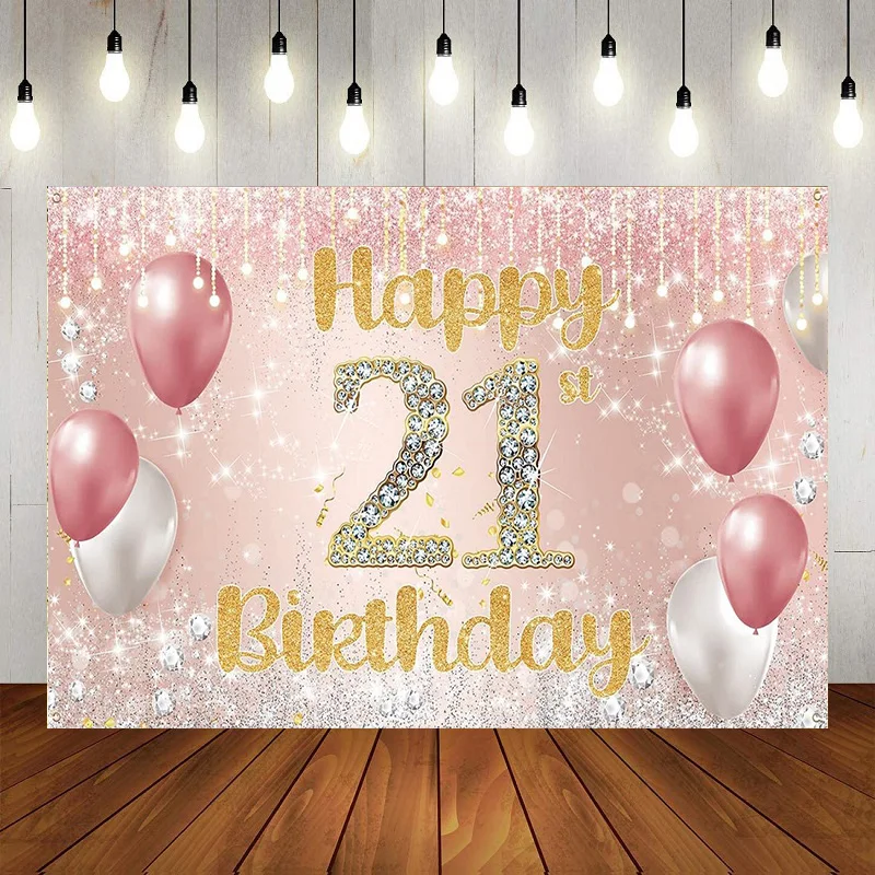 Happy 21st Birthday Party Banner Backdrop Decorations Black Gold Photography Background Sign Party Supplie Princess Prince Photo