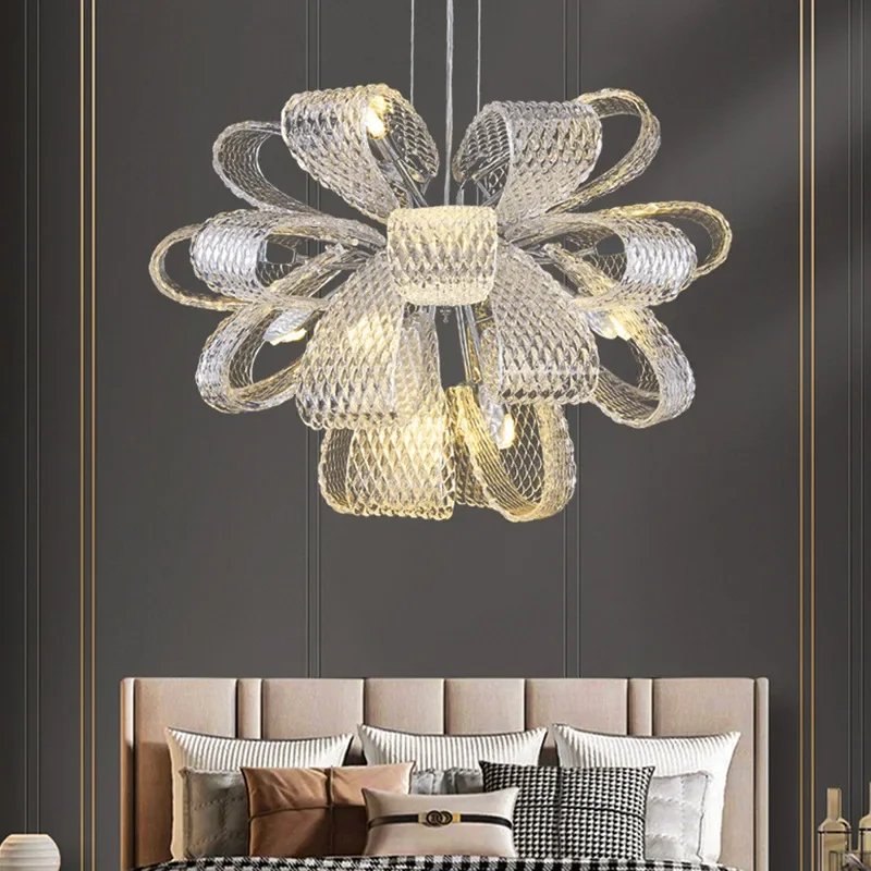 

Light Luxury Chrome Iron Crystal Chandelier Living Room Lamp Simple Atmosphere Restaurant Villa Model Room Creative Lamps