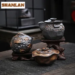 Handmade Star Moon Rough Pottery Teapot Antique Old Rock Clay Treasure Bottle Pot Tea Brewing Hand-held Infusions Kettle Teaset