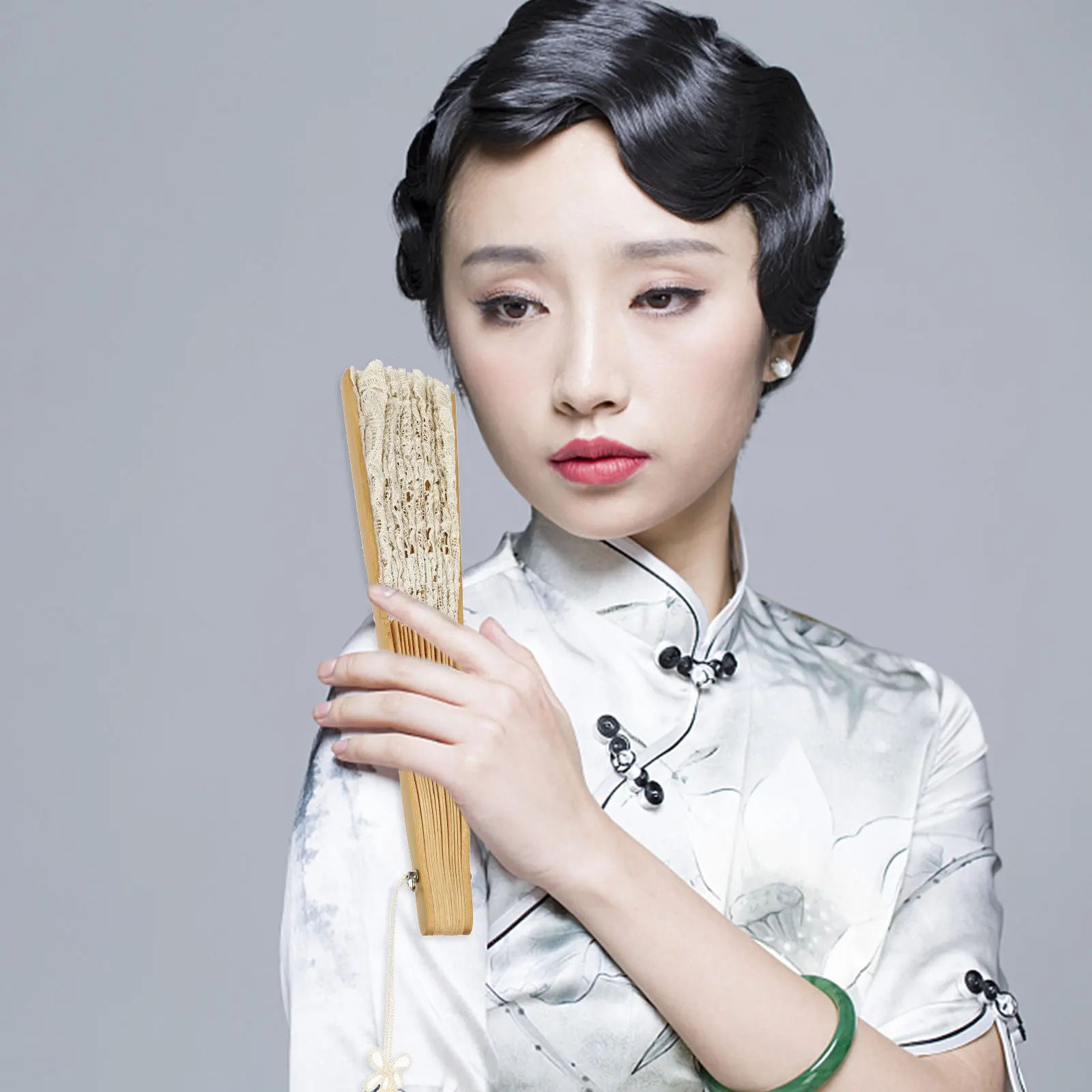 

1pc Lace Handheld Folding For Wedding Party Decorations Chinese Style Dance Prop Vintage Cooling Accessory Creative Photo Prop