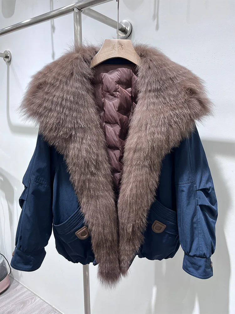 2025 Winter Warm Puffer Jackets Women Real Natural Real Fox Fur Collar Goose Down Jackets Thick Female Coats Outwear