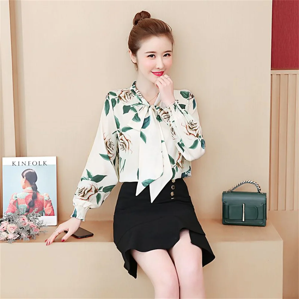 Lace Spliced Fashion Solid Chiffon Blouses Women's Clothing New Commute All-match Female Beading Long Sleeve Scarf Collar Shirt