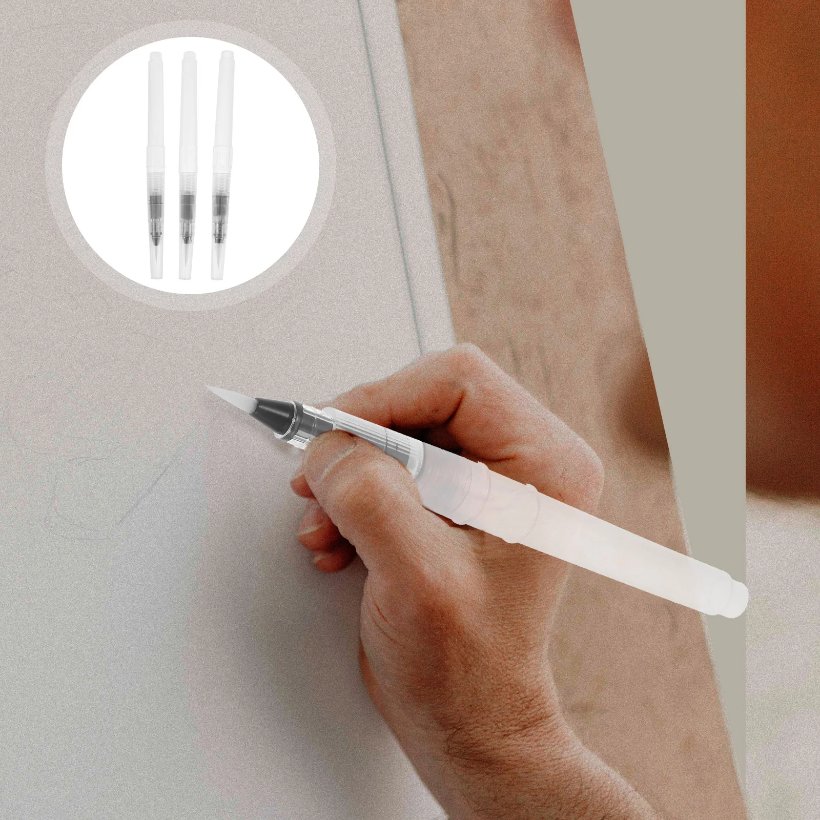 3 Pcs Refillable Watercolor Pens Brushes Painting Empty Drawing Nylon Wool Gouache for