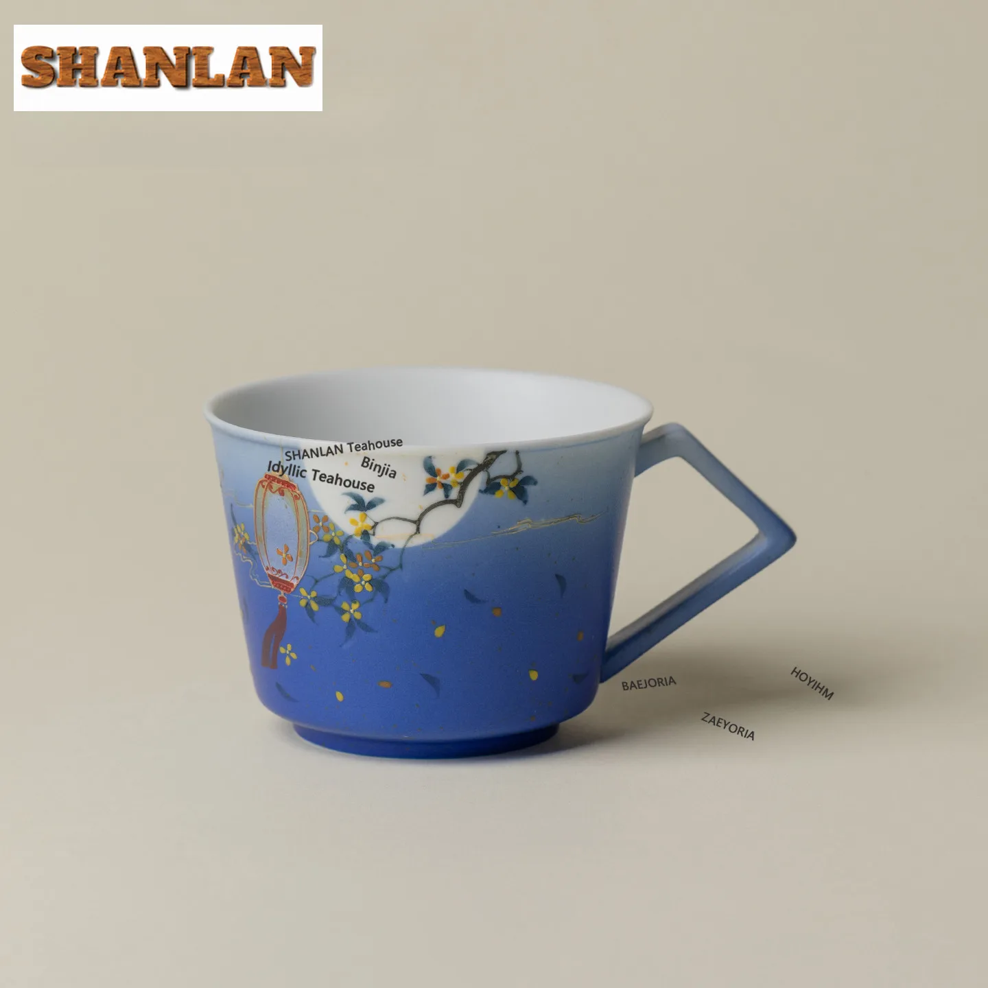 HOYIHM 310ml Hand-painted Moonlight Osmanthus Coffee Mug Beer Cup Afternoon Tea Mug Fruit Juice Milk Jug Office Water Cup Teaset
