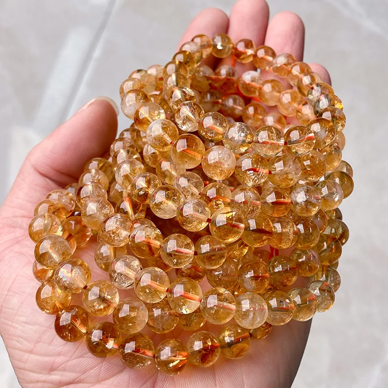 High Quality Natural Stone 6/8/10MM Citrine Bead Bracelet Crystal Reiki Healing Energy Strand Stretch Bracelet For Women Jewelry