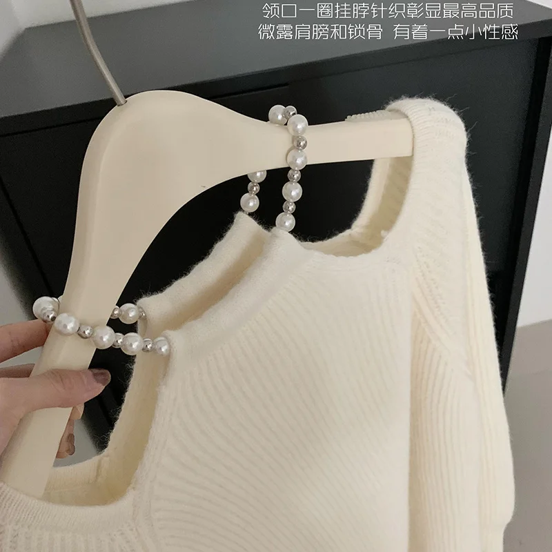 Temperament Mid Length Top Off Shoulder Sweater Halter Pull Femme Jersey Jumper Winter Clothes Women Korean Fashion Pullover