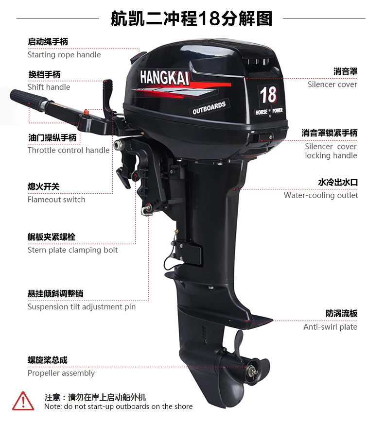 Two-stroke 18hp Gasoline Outboard Engine Thruster Outboard Engine Marine Engine Rubber Boat