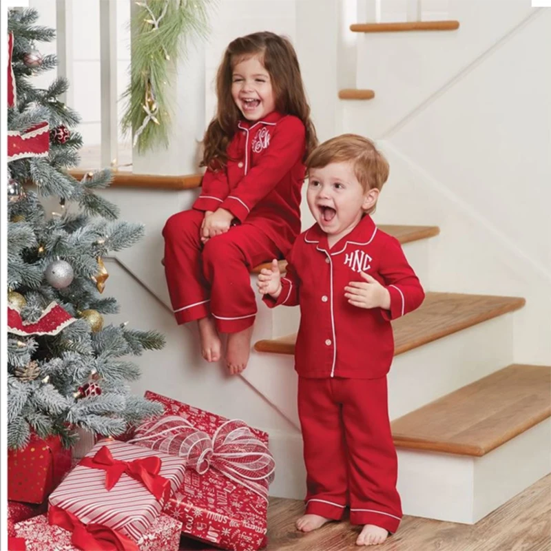 Mudbala-Conjunto de pijamas de Navidad para niños y niñas, ropa clásica de color rojo, para hermanos y bebés