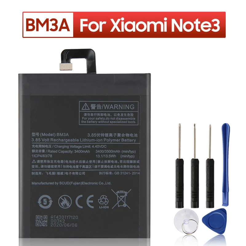 BM3A Replacement Battery For Xiaomi Mi Note3 Note 3 Phone Batteries 3400mAh