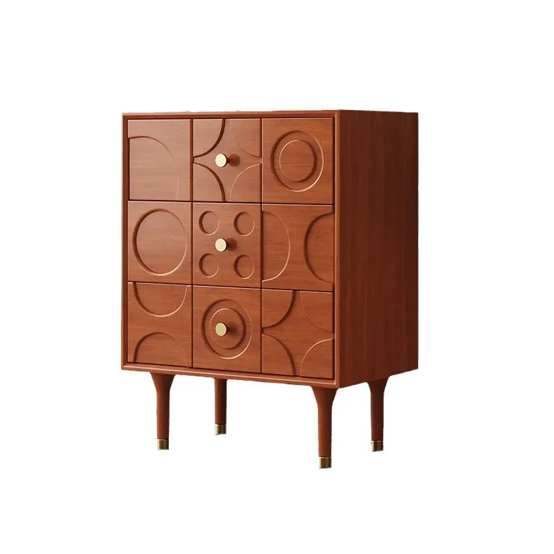 Nordic Creative Simple Modern Retro Wind Bedside Table in Antique Storage Carved Bedside Table