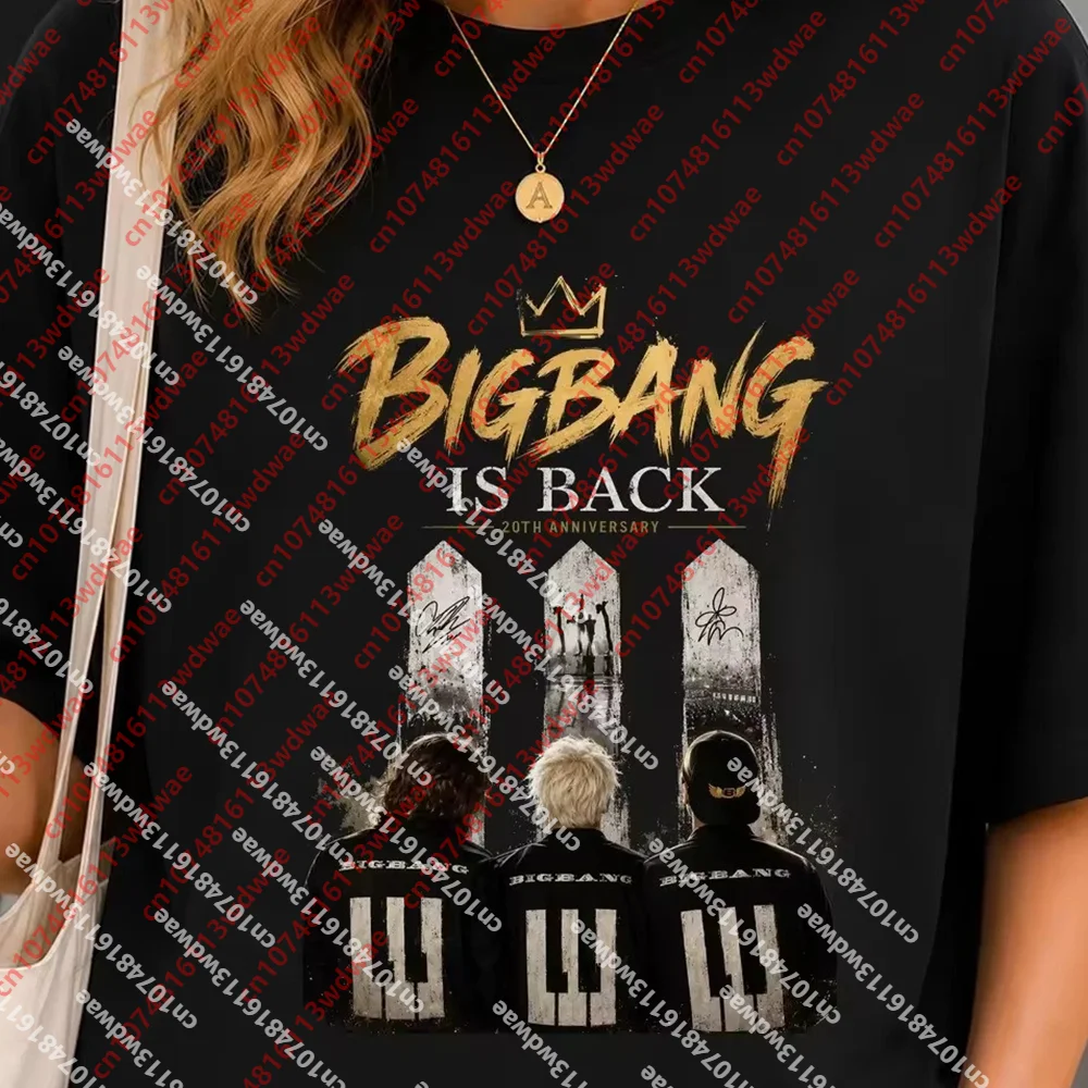 BIGBANG Is Back 20th Anniversary Unisex Short Sleeve T Shirt Kpop Band Graphic Tee Retro Casual Top For Fan Anniversary Souvenir