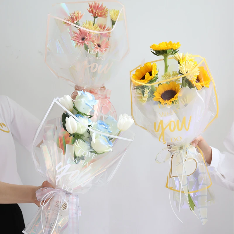 30pcs Flower Bouquet Packaging English Transparent Glass Bag Rose Flower Package Flower Wrapping Papers