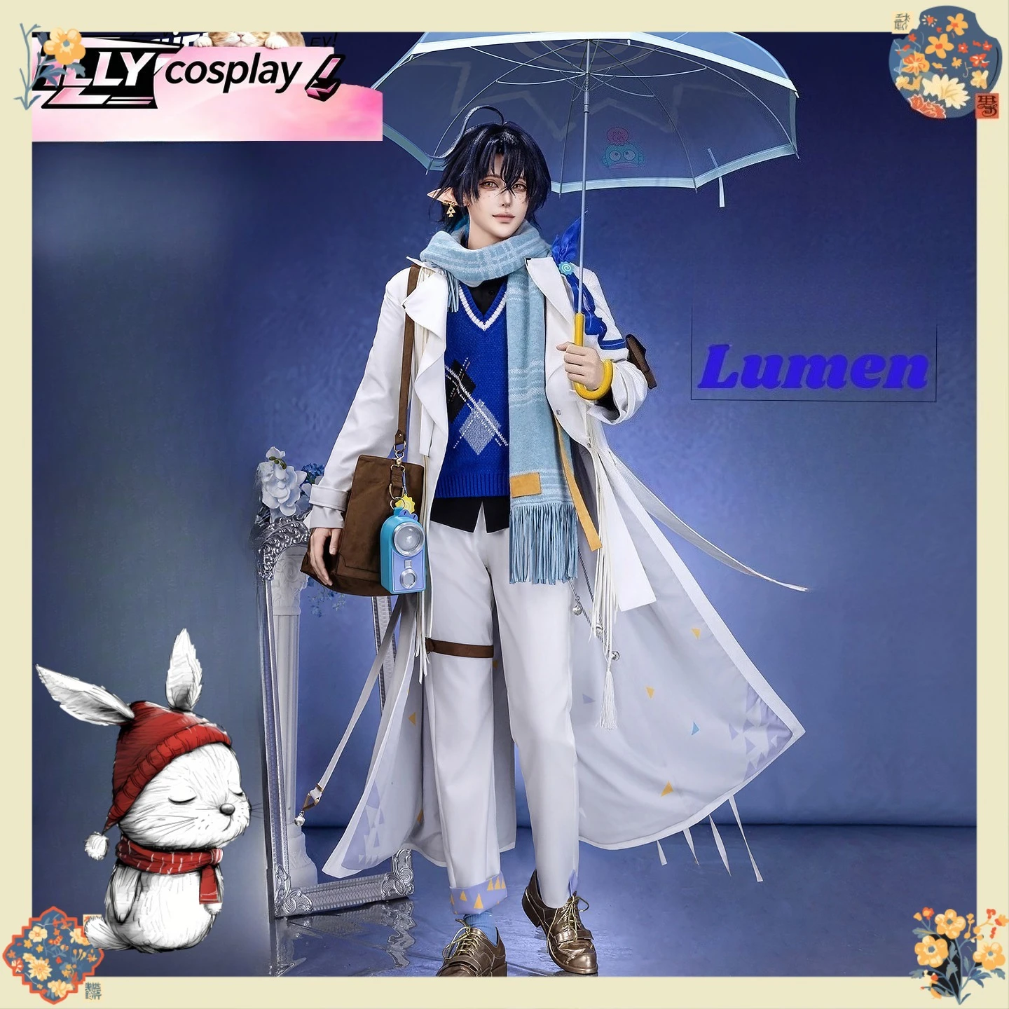 

Arknights Lumen SRO Cosplay Costume - Rainy Traveler Full Set Outfit with Scarf, Sweater & Bag for Anime Game Cosplay