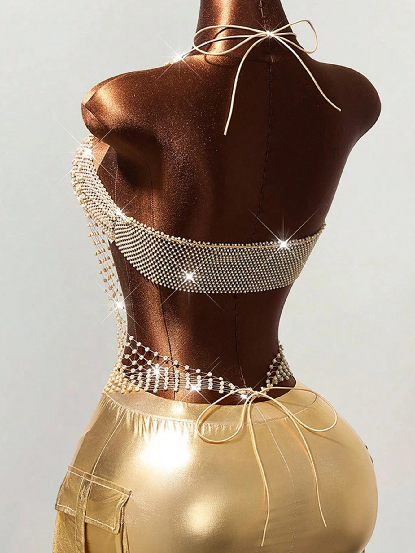 Sexy metal rhinestone halter tanks top women summer see through fishnet beach night club party tops woman rave festival clothing