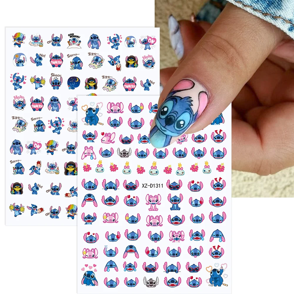 12pcs/Set Cartoon Lilo and Stitch 3D Nail Sticker Kawaii Disney Anime Sticker Nail Art Decoration Valentine's Day Nails Supplies