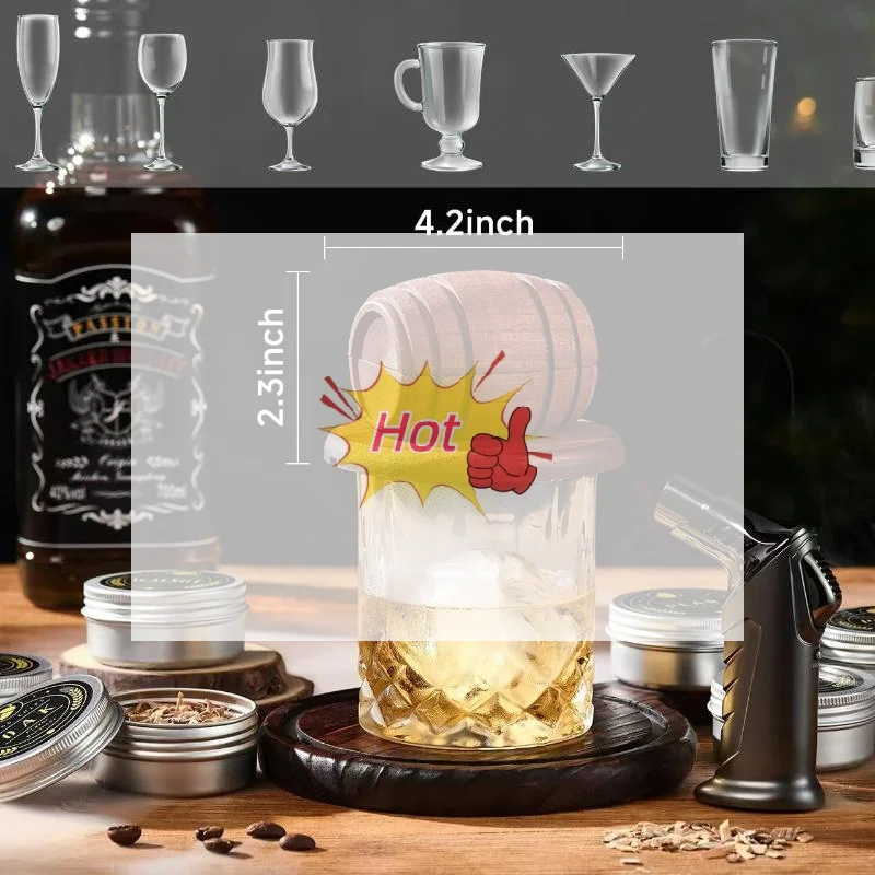 

Whiskey Barrel Smoker Set - Bar Cocktail Flavoring Tool With Barrel & Filter, Smoking Infuser For Drink Enhancement