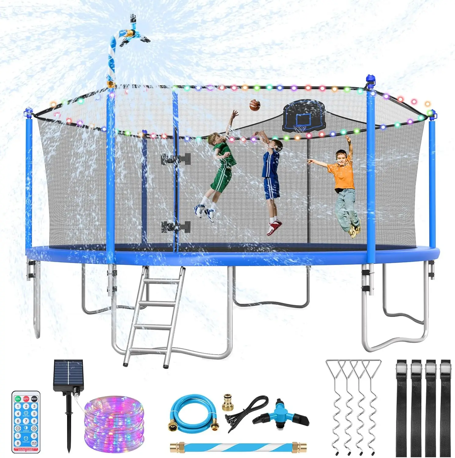 

16FT 15FT 14FT 12FT Trampoline for Kids and Adults, Large Outdoor Trampoline with Enclosure, Backyard Trampoline with Basketball