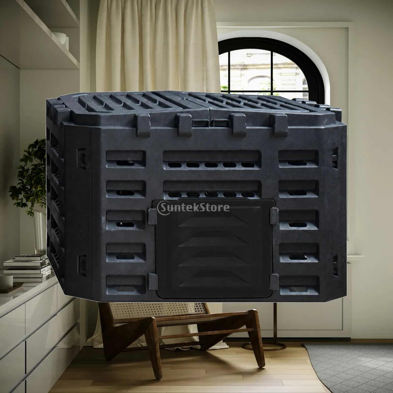 Garden Compost Bin Outdoor Composting Container with Double Opening Lid for Courtyard Landscaping and Eco Gardening