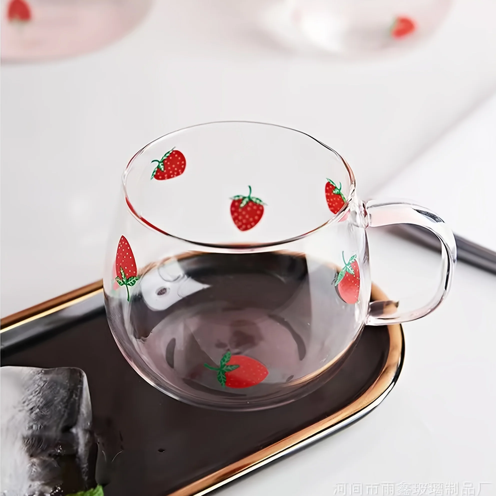 350ml Strawberry Drinking Glassjuice Mug Coffee Cup Clear Mugs With Handle Transparent Glass Oat Milk Cup Summer Drinkware