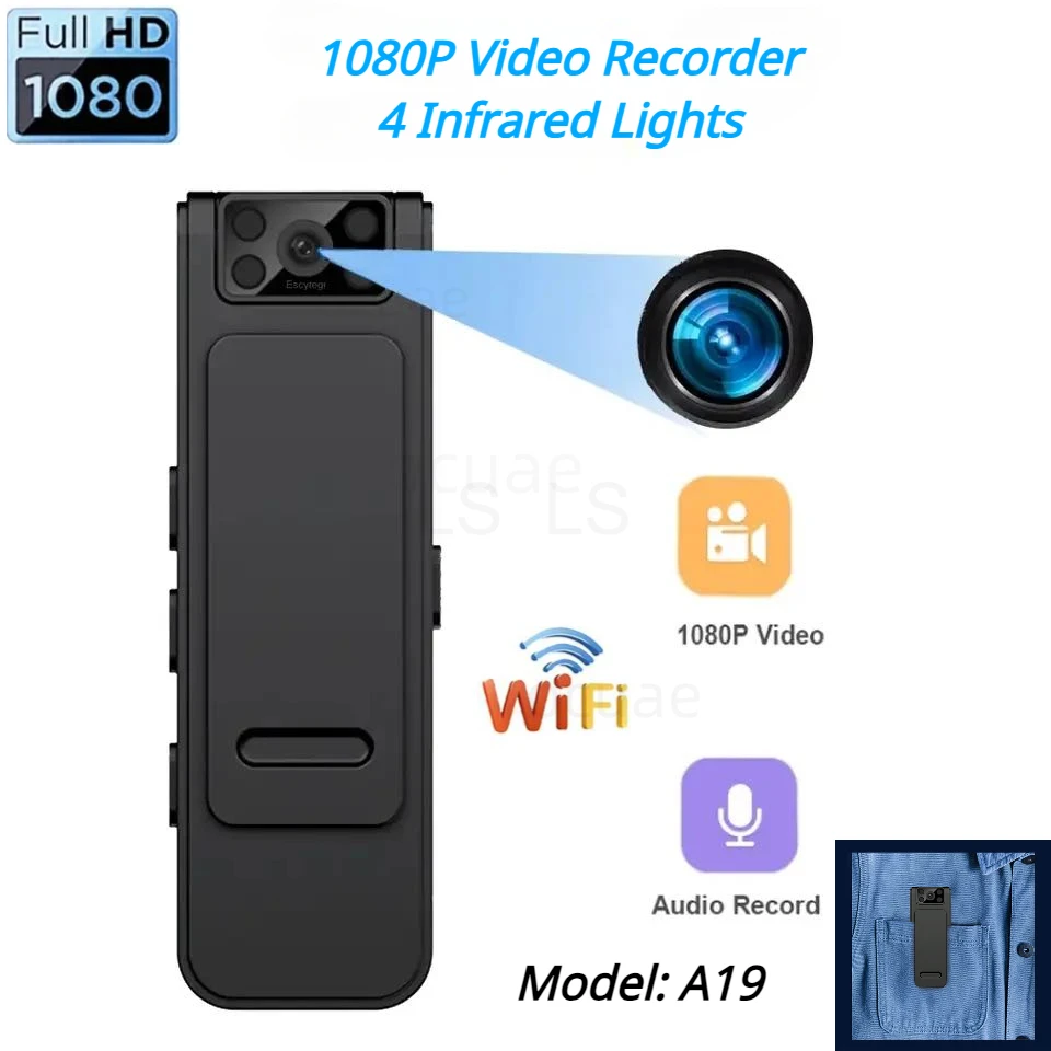 

A19 Digtal Mini Camera Video Audio Recorder HD 1080P Meeting Outdoor Sports Loop Recording Magnetic Back Clip Bicycle Camcorder