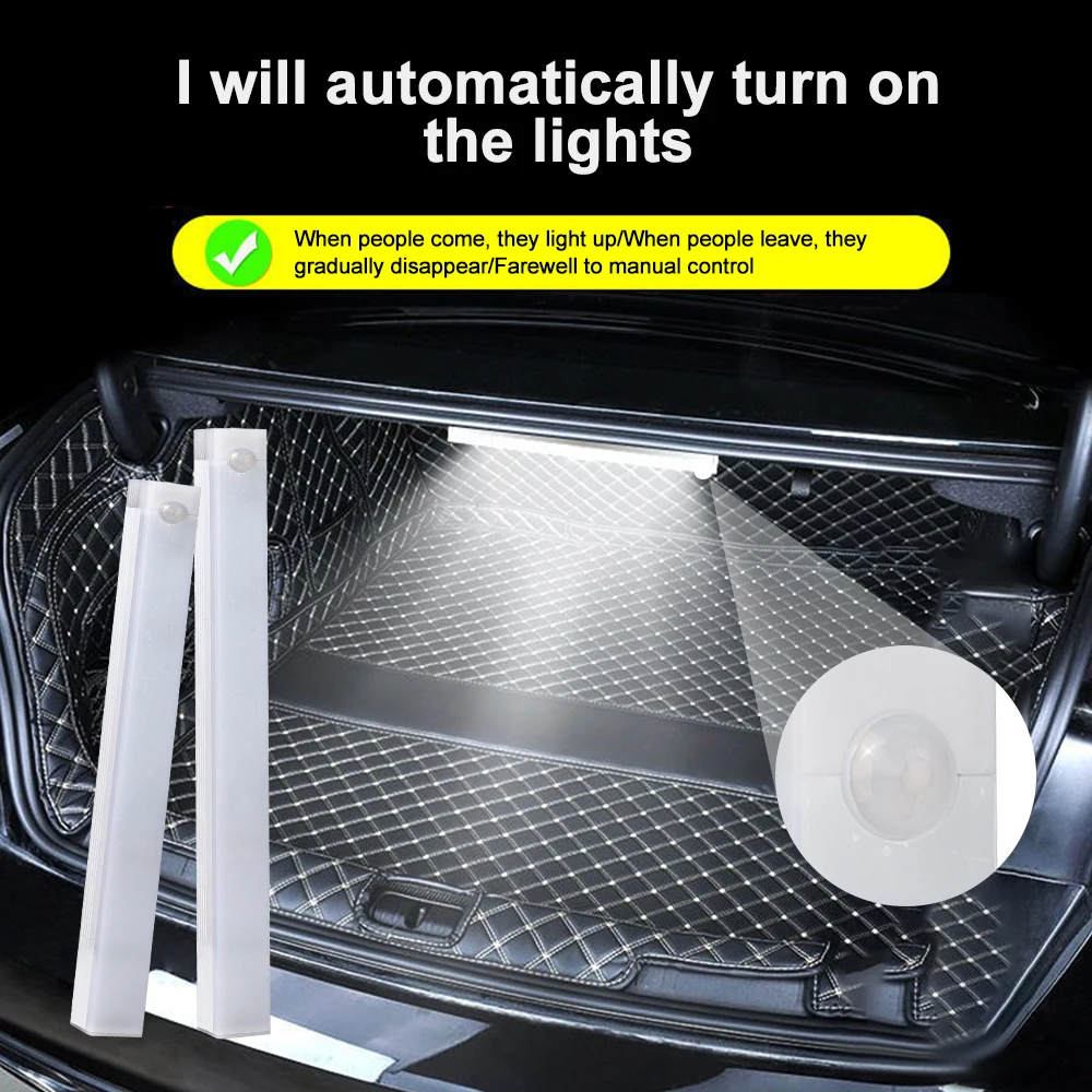 ริ้วสายไฟเซ็นเซอร์รถยนต์บาร์โคมไฟสำหรับฝากระโปรงท้ายรถสามารถชาร์จได้อัตโนมัติ Type-C ไฟอัตโนมัติไฟ LED เซ็นเซอร์ไร้สาย