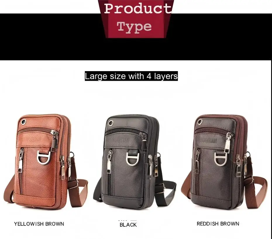 Men's Multi-functional Leather Waist Bag Large Capacity 4 Layers Snap Closure Shoulder Crossbody Bag for 7.5 Inches Phone view 5