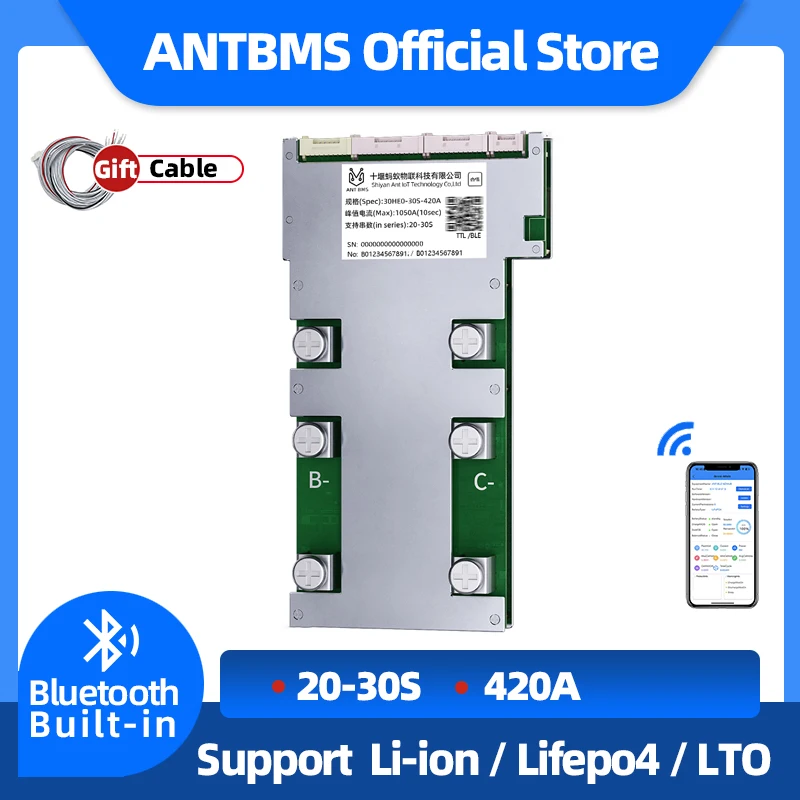 

ANT 21-30S BMS 400A Smart High-Voltage 96V BMS LiFePO4 Li-ion Na-ion Battery Smart Protection Board with Bluetooth APP for EV