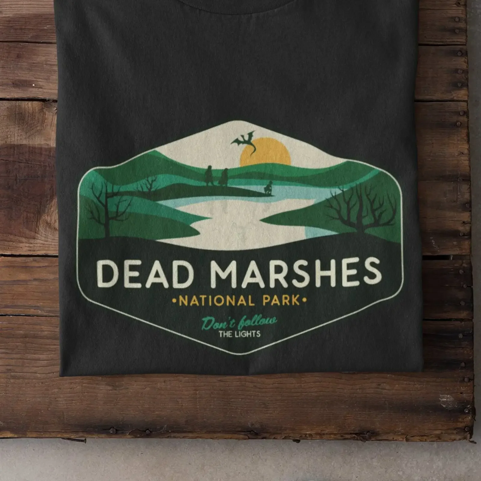 Dead Marshes National Park T Shirt LOTR Fantasy Retro Travel Poster Swamp Mythic  vintage Washed Stylish Slightly fashion