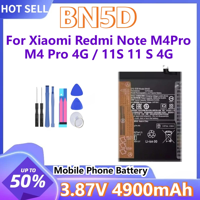 For Xiaomi Redmi Note M4Pro M4 Pro 4G / 11S 11 S 4G Battery Bateria Batteries BN5D 3.87V 4900mAh Phone Battery