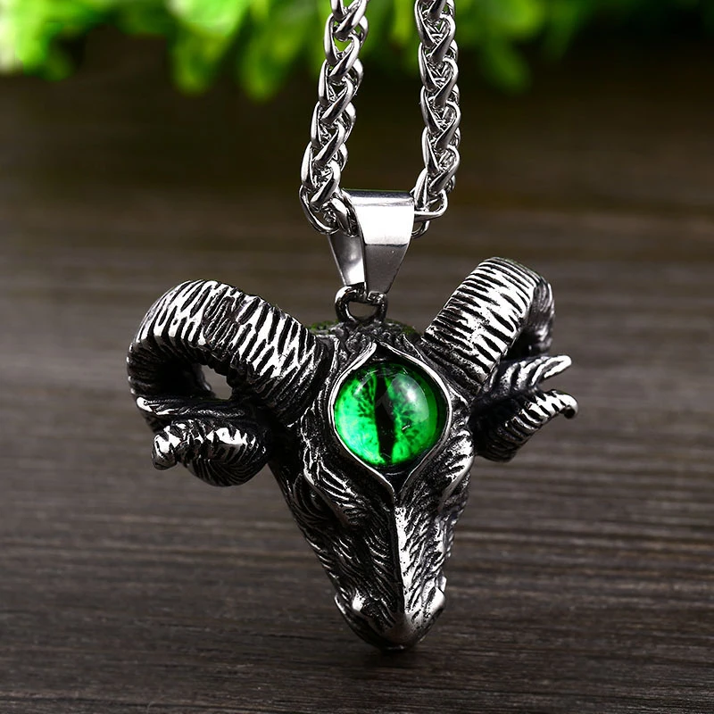 Gothic Animal Goat Skull Necklace Pendant Men Punk Goat Head Devil's Eye Pendant Necklace Stainless Steel Jewelry Gift Wholesale