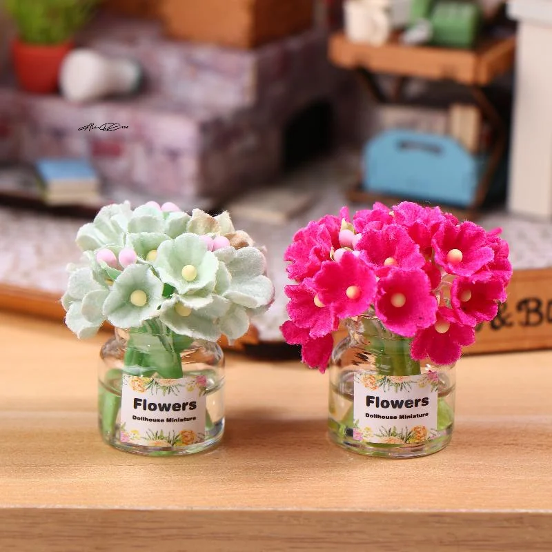 1/12 مقياس مصغرة زهرة زهرية دمية النباتات ديكور لعبة المشهد الصغير بوعاء زهرة زخرفة للمنزل دمية