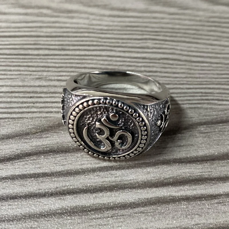 Real S925 Sterling Silver Retro Six-character Mantra Carving Closed Ring Man Woman Piety Lucky Jewelry