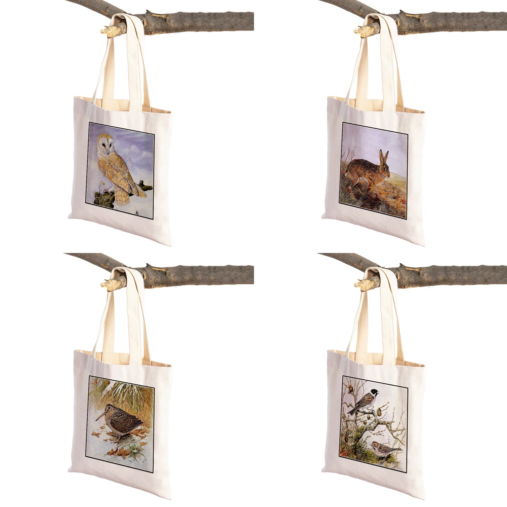 Watercolor Fox Bird Squirrel Women Shopping Bags Handbag Eco Canvas European Sexy Lady Tote Casual Supermarket Shopper Bag