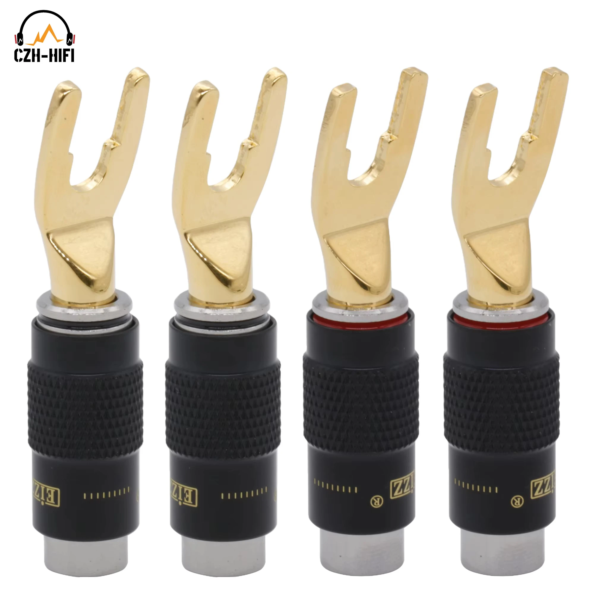 4pcs EIZZ Hi-End Gold Plated Copper Speaker Cable Wire Plug Banana Connector Y Fork Spade Audio HIFI DIY Kits
