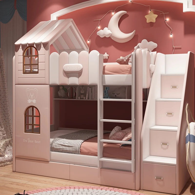 Children's bed with the same width, girly bunk bed 1.5 meters with upholstered bunk bed