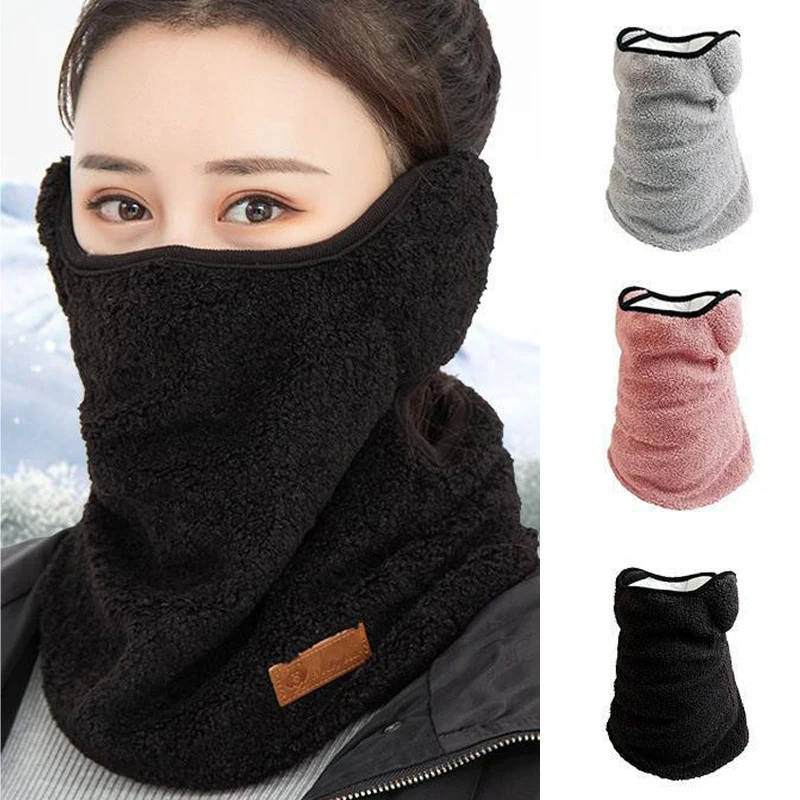 Masque chaud d'hiver pour femmes, Protection du cou épaisse en peluche, couverture faciale réglable pour Sport de plein air, cyclisme, écharpe de Ski coupe-vent